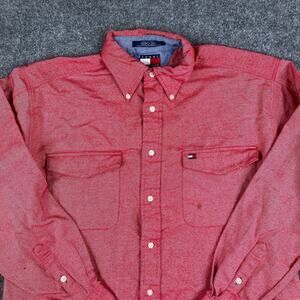 Tommy Hilfiger Button Shirt Mens Size M Red Long Sleeve Cotton Casual Workwear